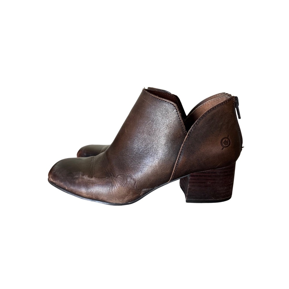 Born Womens 8 Leather Back Zip Block Heel Ankle Boots Booties Cottage Boho Rodeo